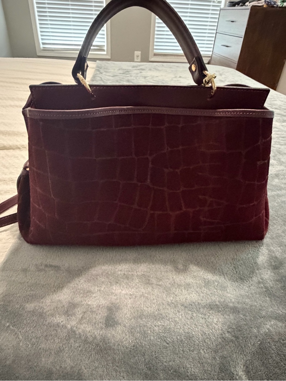 Cheval Firenze  Croc-Texture Structured Satchel in Deep Burgundy